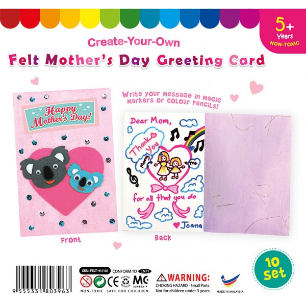 Felt Mother's Day Greeting Card Pack of 10