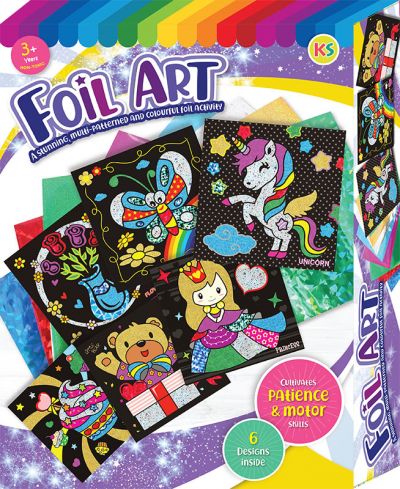Vhale Foil Art Sticker Picture Kit, with 6 Pictures (9.5 x 6.5 inch), 64 Foil Sheets and 6 Skewers, Peel and Paste Sparkly Foil Art, Classroom Arts